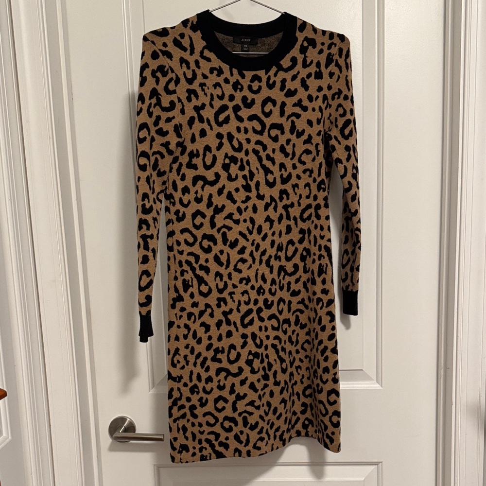 Leopard Print Long Sleeve Dress J. Crew XS